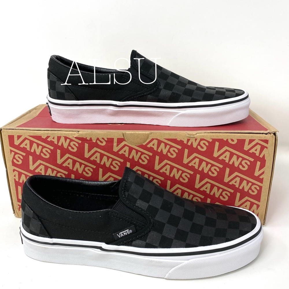 VANS Classic Slip On Checkerboard Black Canvas Low Top Sneaker Mens VN000EYE276 - Picture 4 of 7